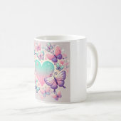 「ハートお洒落とバタフライマグ」 コーヒーマグカップ (正面右)