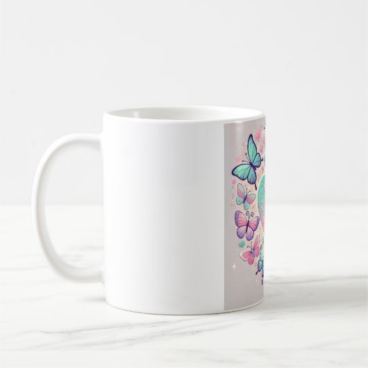 「ハートお洒落とバタフライマグ」 コーヒーマグカップ (左)