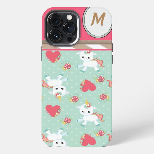 ハートお洒落とユニコーンデザイン iPhoneケース (裏面)