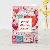 ハートお洒落とラブレターのパターン誕生日 カード (黄色い花)