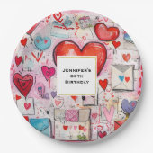 ハートお洒落とラブレターのパターン誕生日 ペーパープレート (正面)