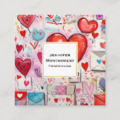 ハートお洒落とラブレターのパターン スクエア名刺 (正面)