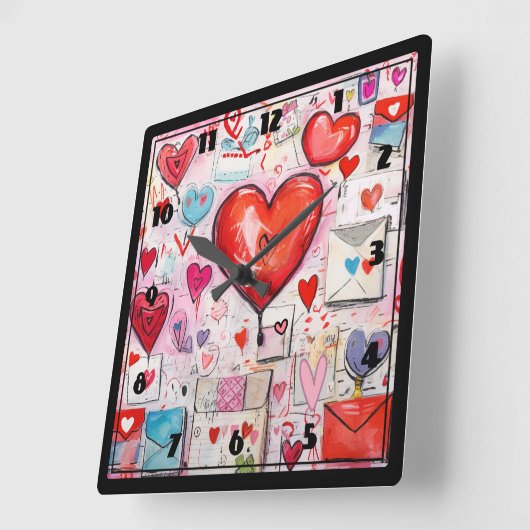 ハートお洒落とラブレターのパターン スクエア壁時計 (傾斜)