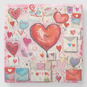 ハートお洒落とラブレターのパターン ストーンコースター (正面)