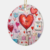 ハートお洒落とラブレターのパターン セラミックオーナメント (左)