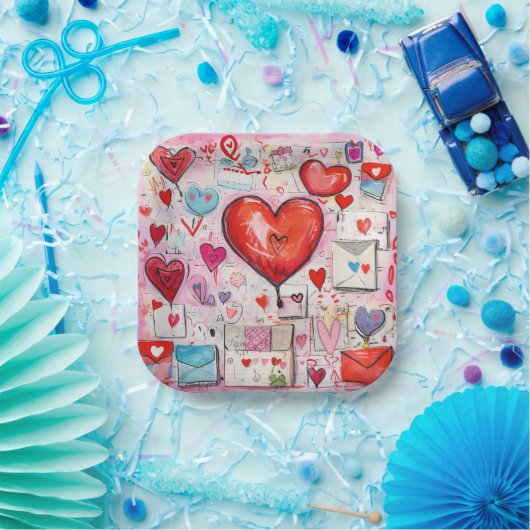 ハートお洒落とラブレターのパターン ペーパープレート (パーティー)