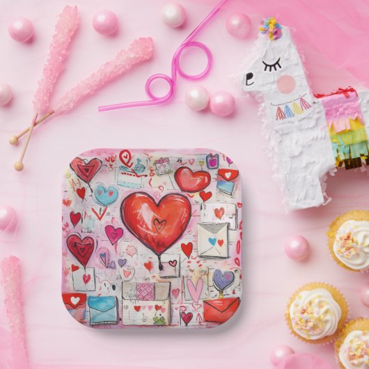 ハートお洒落とラブレターのパターン ペーパープレート (パーティー)