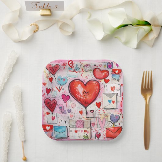 ハートお洒落とラブレターのパターン ペーパープレート (ウェディング)