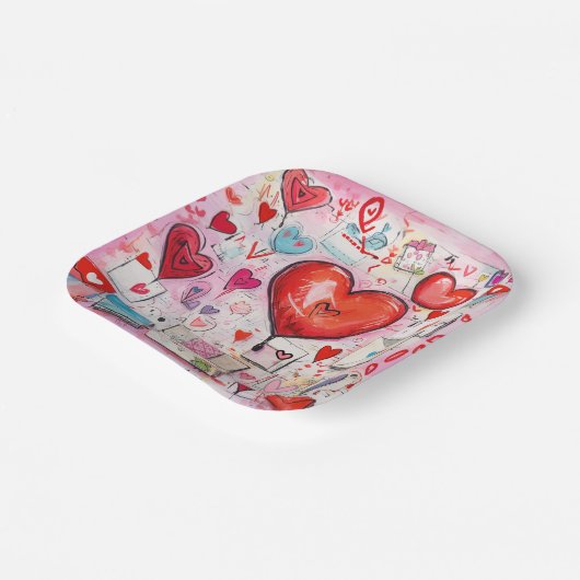 ハートお洒落とラブレターのパターン ペーパープレート (傾斜あり)