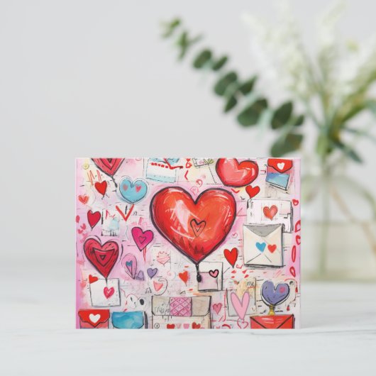 ハートお洒落とラブレターのパターン ポストカード (スタンド正面)