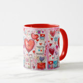 ハートお洒落とラブレターのパターン マグカップ (正面右)