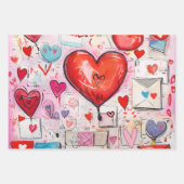 ハートお洒落とラブレターのパターン ラッピングペーパーシート (正面)