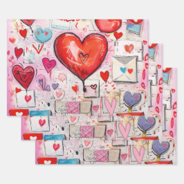 ハートお洒落とラブレターのパターン ラッピングペーパーシート