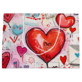 ハートお洒落とラブレターのパターン ラージペーパーバッグ (正面)