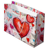 ハートお洒落とラブレターのパターン ラージペーパーバッグ (正面アングル)
