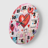 ハートお洒落とラブレターのパターン ラージ壁時計 (傾斜)