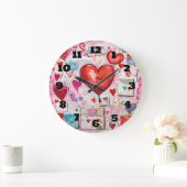 ハートお洒落とラブレターのパターン ラージ壁時計 (ホーム)