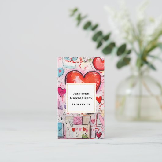 ハートお洒落とラブレターのパターン 名刺 (スタンド正面)