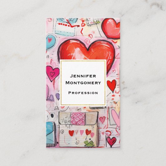 ハートお洒落とラブレターのパターン 名刺 (正面)