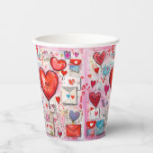 ハートお洒落とラブレターのパターン 紙コップ (正面)