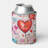 ハートお洒落とラブレターのパターン 缶クーラー (缶正面)