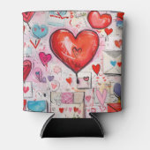 ハートお洒落とラブレターのパターン 缶クーラー (正面)