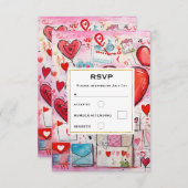 ハートお洒落とラブレターのパタ結婚ーン 出欠カード (正面/裏面)
