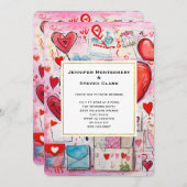 ハートお洒落とラブレターのパタ結婚ーン 招待状 (正面/裏面)