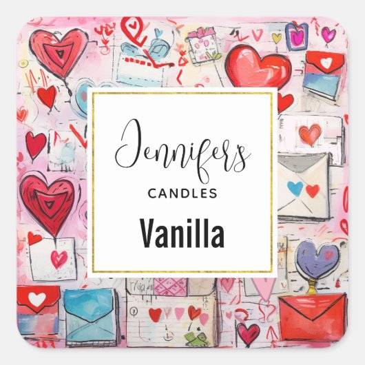 ハートお洒落とラブレターキャンドルビジネス スクエアシール (正面)