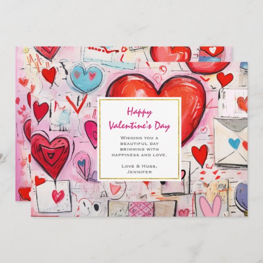 ハートお洒落とラブレターバレンタインデー シーズンカード (正面/裏面)