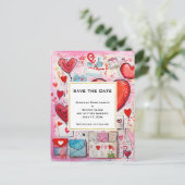 ハートお洒落とラブレター日付を保存 インビテーションポストカード (スタンド正面)