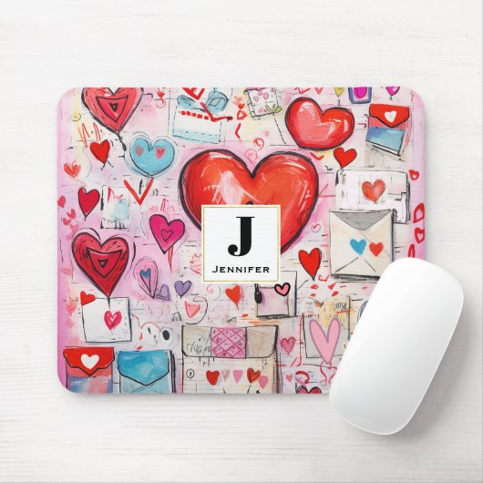 ハートお洒落とラブレター模様モノグラム マウスパッド (マウス)