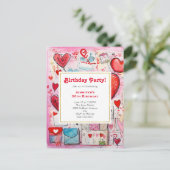 ハートお洒落とラブレター誕生日招待状 インビテーションポストカード (スタンド正面)