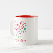 ハートお洒落カラフルレインボーハートアート ツートーンマグカップ (正面左)