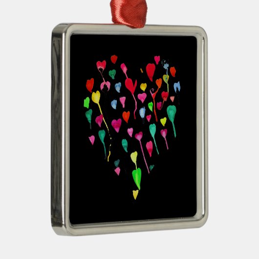 ハートお洒落カラフルレインボーハートアート メタルオーナメント (右)