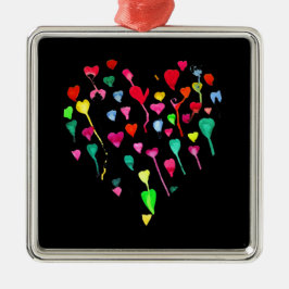 ハートお洒落カラフルレインボーハートアート メタルオーナメント