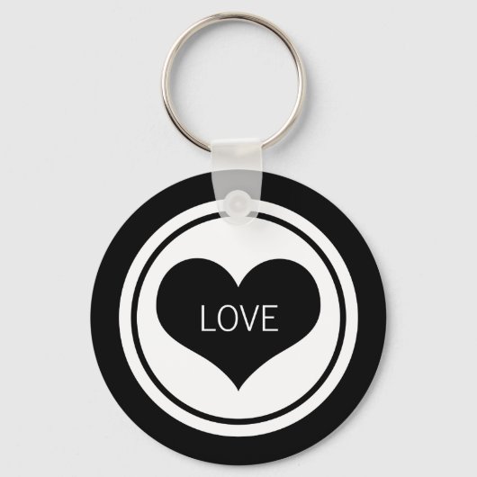 ハートお洒落キーチェーン、白黒 キーホルダー (正面)