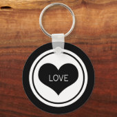 ハートお洒落キーチェーン、白黒 キーホルダー (正面)