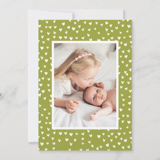 ハートお洒落ズライムグリーンフォト誕生 案内状 (裏面)