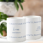 ハートお洒落ドールブルーフランスのウェディングパーティー コーヒーマグカップ<br><div class="desc">あなたのgroomsman、花婿介添人、両親またはあなたのブライダルパーティの誰かのためにパーソナライズする結婚式のパーティギフト。新郎新婦の名前と日付を追加するこ結婚ともできる。愛シンプルモダンお洒落ハートとデザインドードル。また、デザインツールでカラーを編集することもできます。このツールでは、手書き文字のカラー縁ど、文字、背景を任意のカラーに変更できます。</div>