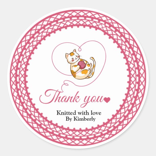ハートかぎ付き子猫ありがとうステッカー ラウンドシール (正面)