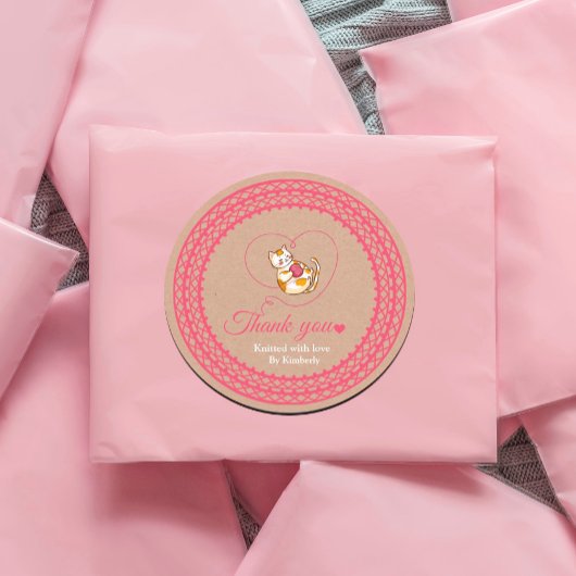 ハートかぎ付き子猫ありがとうステッカー ラウンドシール