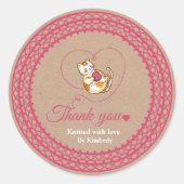 ハートかぎ付き子猫ありがとうステッカー ラウンドシール (正面)