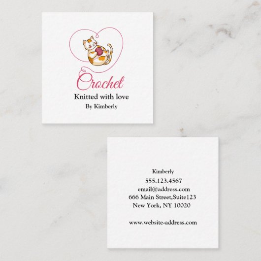 ハートかぎ棒四角名刺の子猫 スクエア名刺 (正面/裏面)