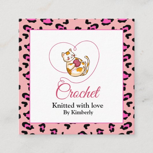 ハートかぎ棒四角名刺の子猫 スクエア名刺 (正面)
