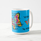 "ハートからの姉妹"のマグおよび蝶 コーヒーマグカップ (正面右)