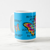 "ハートからの姉妹"のマグおよび蝶 コーヒーマグカップ (正面左)