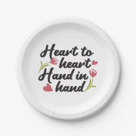 ハートからハート、手から手 – ロマンチックな引用文 ペーパープレート