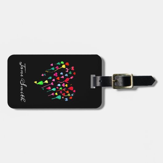 ハートかわいいカラフルお洒落ハートアート ラゲッジタグ (正面横)