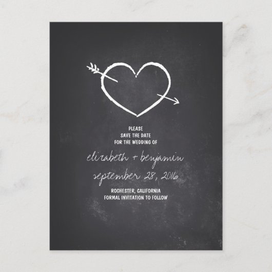ハートかわいい黒板は日付ポストカードを保存する 案内ポストカード (正面)